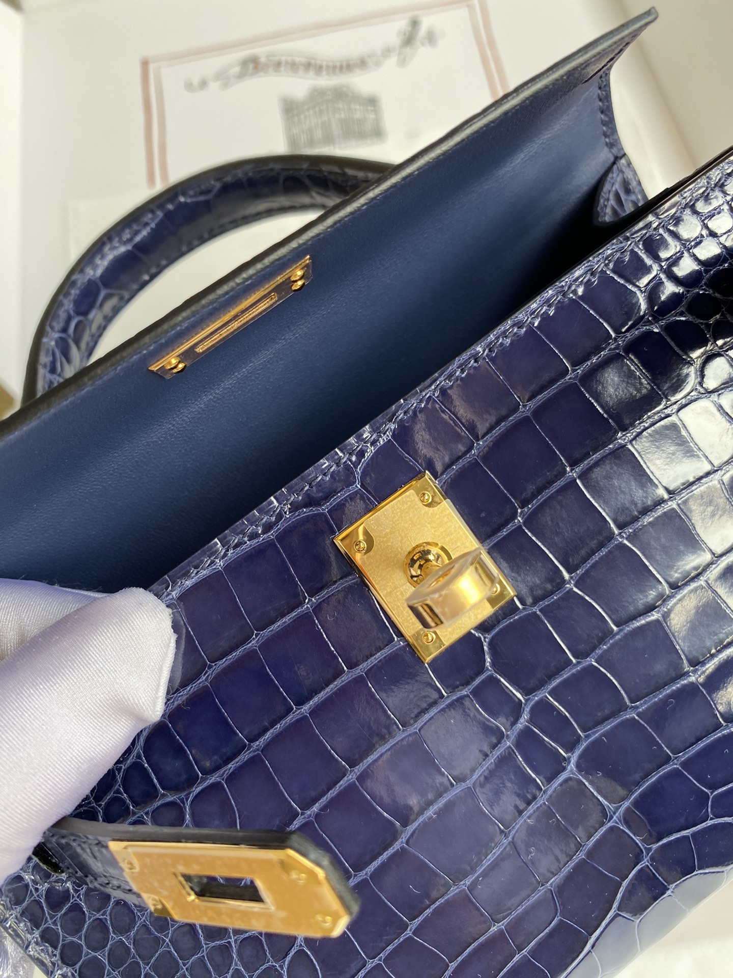 Hermes Kelly Mini II Bag 19CM In Blue Sapphire Shiny Alligator Leather